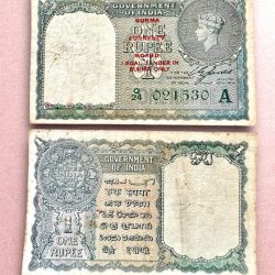 Re 1 British India Banknote 1940 Series Black Series King George VI Collectible Quality 021530 Burma Issue Unique and Rare Issue )