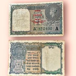 Re 1 British India Banknote 1940 Black Series King George VI Collectible Quality 570130 Burma overprint Unique and Rare Issue