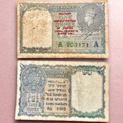 Re 1 British India Banknote 1940 Series Black Series King George VI Collectible Quality 203171 Burma Issue Unique and Rare Issue )
