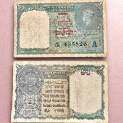 Re 1 British India Banknote 1940 Series Black Series King George VI Collectible Quality 435826 Burma Issue Unique and Rare Issue