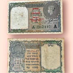 Re 1 British India Banknote 1940 Black Series King George VI Collectible Quality 060117 Burma overprint Unique and Rare Issue