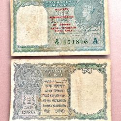 Re 1 British India Banknote 1940 Series Black Series King George VI Collectible Quality 171846 Burma Issue Unique and Rare Issue