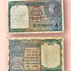 Re 1 British India Banknote 1940 Black Series King George VI Collectible Quality 728602 Burma Overprint Unique and Rare Issue
