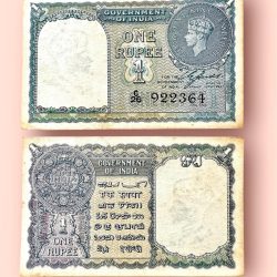 Re 1 British India Banknote 1940 Black Series King George VI Collectible Quality 922364 Burma Issue Unique and Rare Issue