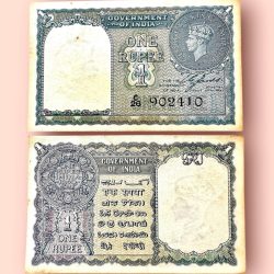 Re 1 British India Banknote 1940 Black Series King George VI Collectible Quality 902410 Burma Issue Unique and Rare Issue