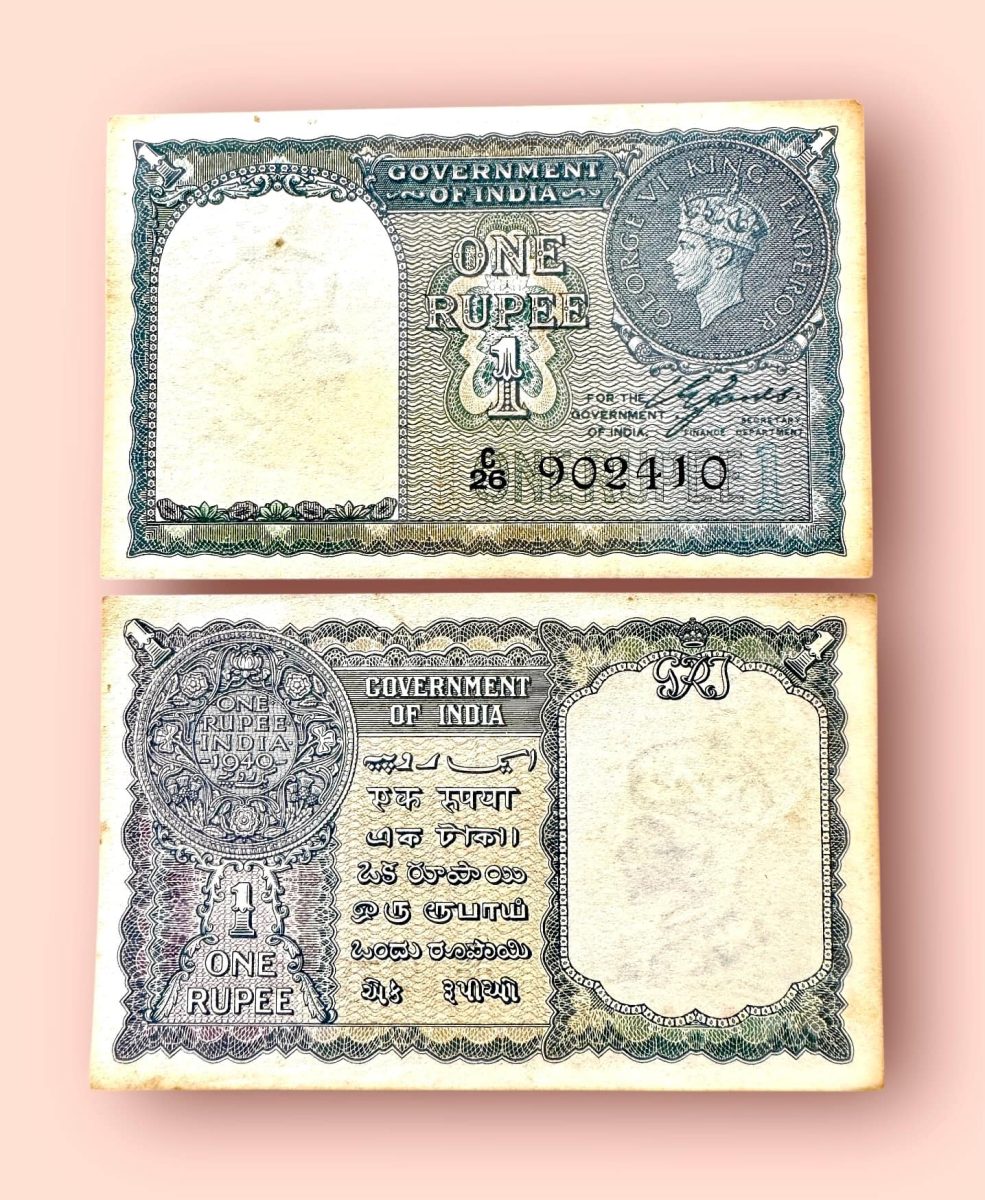 Re 1 British India Banknote 1940 Black Series King George VI Collectible Quality 902410 Burma Issue Unique and Rare Issue