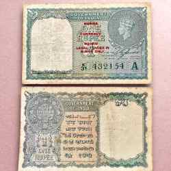 Re 1 British India Banknote 1940 Series Black Series King George VI Collectible Quality 432154 Burma Issue Unique and Rare Issue