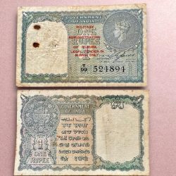Re 1 British India Banknote 1940 Series Black Series King George VI Collectible Quality 524894 Burma Issue Unique and Rare Issue )