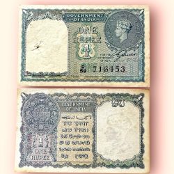 Re 1 British India Banknote 1940 Black Series King George VI Collectible Quality 716153 Burma Issue Unique and Rare Issue