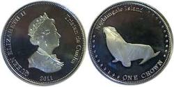 Nightingale Island (Saint Helena, Ascension, and Tristan da Cunha), 1 Crown, 2011, Subantarctic Fur Seal, AUNC Condition.