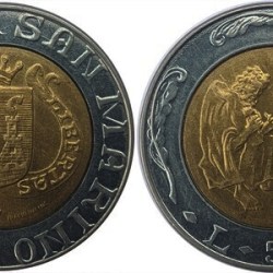 San Marino, 1989, 500 Lire, KM #239, The Holy stonemason Marino, Bimetal, Circulated Condition.
