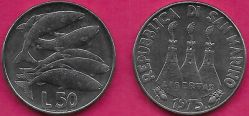 San Marino, 1975, 50 Lire, KM #45, Animals Series - Fishes, XFine/AUNC Condition.