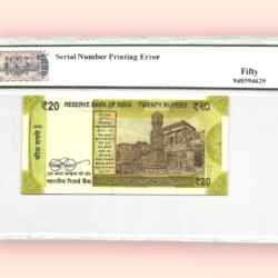 Alternative view of Rs 20 India Banknote Massive Error NO SERIAL Misprint GRADED 50 AUNC Signed by Shaktikanta das Very Unique and Rare