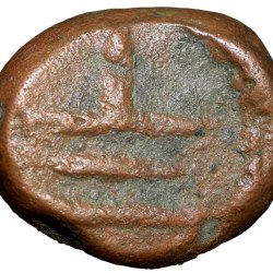 Alternative view of Copper Kasu of Shivaganga Raja's (16th - 17th Cen. AD) with Lord Rama & Sita standing facing