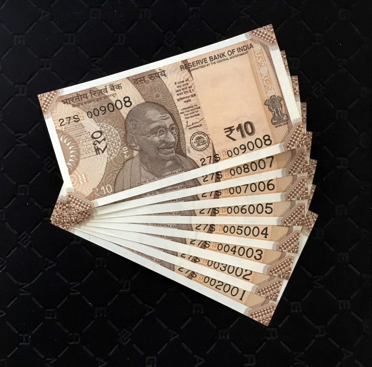 RS 10 India Banknotes SEMI FANCY Number 002001 to 009008 Issue Unique and Rare