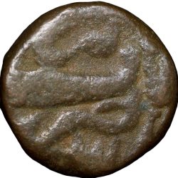 Alternative view of Copper 1/2 Dam of Shah Jahan(AD1628-1658) of Bairata Mint Sahib-i-Qiran-i-Sani Rare