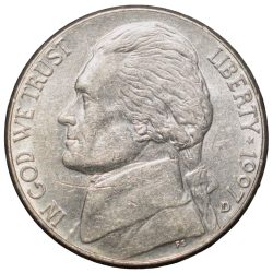 Nickel 5 Cents of USA - Jefferson (AD 1997) Mint mark 'D' Raised