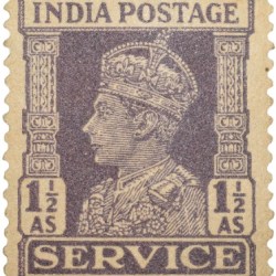Postal Stamp of George VI 1-1/2 Anna Purple Colour Service Issue Mint-Used Condition as per Image.