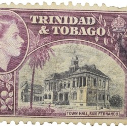 Postal Stamp of Trinidad & Tobago of Elizabeth II - 10 Cents Black-Purple Colour - Town Hall, San Fernando - Used Condition as per Image.