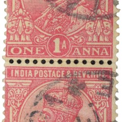 Postal Stamp of George V 1 Anna Pink Colour - Block of 2 Stamps - Used Condition as per Image.