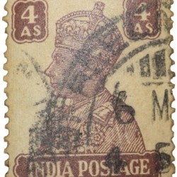 Postal Stamp of George VI 4 Annas Brown Colour - Used Condition as per Image.
