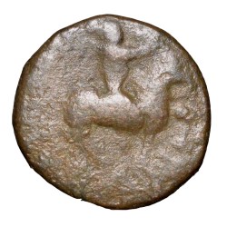 Alternative view of Copper Drachma of Aspavarma (1st Cen. BC) of Indo-Scythian with Pallas Athena standing holding spear