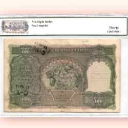 Alternative view of Rs 100 British India Banknote King George VI Graded 30 signed by C D Deshmukh Unique and Rare