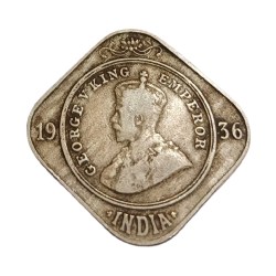 British India Cu/Ni 2 ANNAS Year 1936 King GEORGE -V High Collectable Grade.