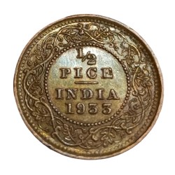 British India Copper 1/2 PICE Year 1933 King GEORGE-V High AUNC-UNC Grade.