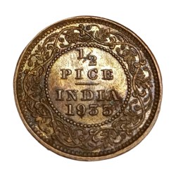 British India Copper 1/2 PICE Year 1933 King GEORGE-V High AUNC-UNC Grade.