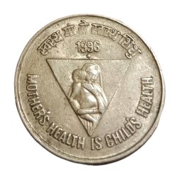 5 Rupees Cu/Ni COMMEMORATIVE Issue MOTHER'S HEALTH CHILD'S HEALTH Year 1996 NOIDA Mint **SCARE** High Collectable Grade.