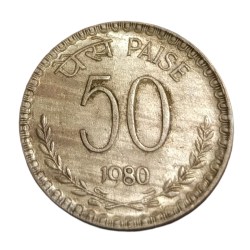 50 Paisa Cu/Ni Year 1980 CALCUTTA Mint **RARE** High AUNC Grade.
