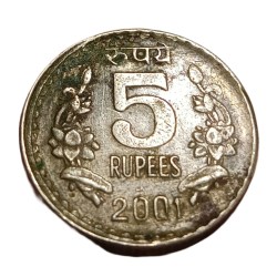 Alternative view of 5 Rupees Cu/Ni Year 2001 Kolkata Mint OVER WEIGHT+ COMPLETE MILLED EDGE Error Collectable Grade.