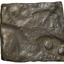Copper Punch Mark from Vidisha (2nd - 1st Cen. BC) in ABCD Pattern Sun, Geometrical Grain, Elephant, Yupa in Railing