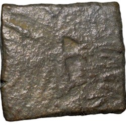 Alternative view of Copper Punch Mark from Vidisha (2nd - 1st Cen. BC) in ABCD Pattern Sun, Geometrical Grain, Elephant, Yupa in Railing