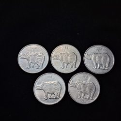 25 PAISA RHINO 5 COIN SET 1988 CALCUTTA MINT