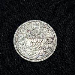 Alternative view of RARE HALF RUPEE 1918 SILVER COIN GEORGE V KING EMPEROR