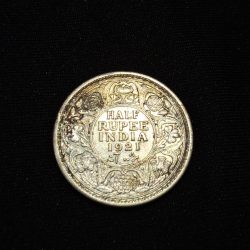 Alternative view of HALF RUPEE 1921 SILVER COIN GOOD CONDITION GEORGE V KING EMPEROR