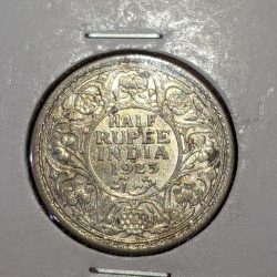 Alternative view of HALF RUPEE 1923 SILVER COIN GOOD CONDITION GEORGE V KING EMPEROR