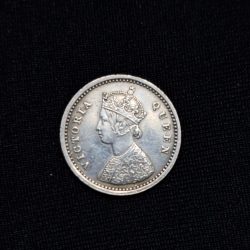RARE 2 ANNA 1862 VICTORIA QUEEN SILVER COIN NO MARK