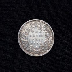 Alternative view of RARE 2 ANNA 1862 VICTORIA QUEEN SILVER COIN NO MARK