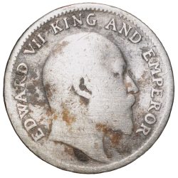 Silver 1/4 Rupee of Edward VII (AD 1910) of Calcutta Mint Scarce