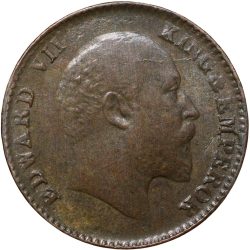 Bronze 1/12 Anna of Edward VII (AD 1910) of Calcutta Mint Die-Crack Error About UNC Grade