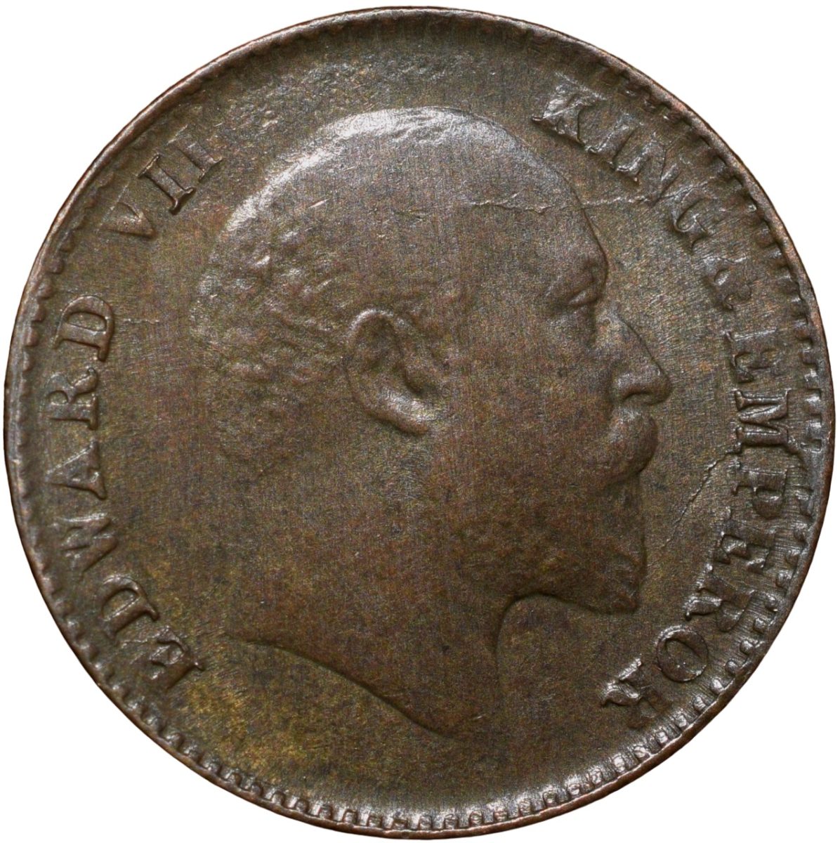 Bronze 1/12 Anna of Edward VII (AD 1910) of Calcutta Mint Die-Crack Error About UNC Grade