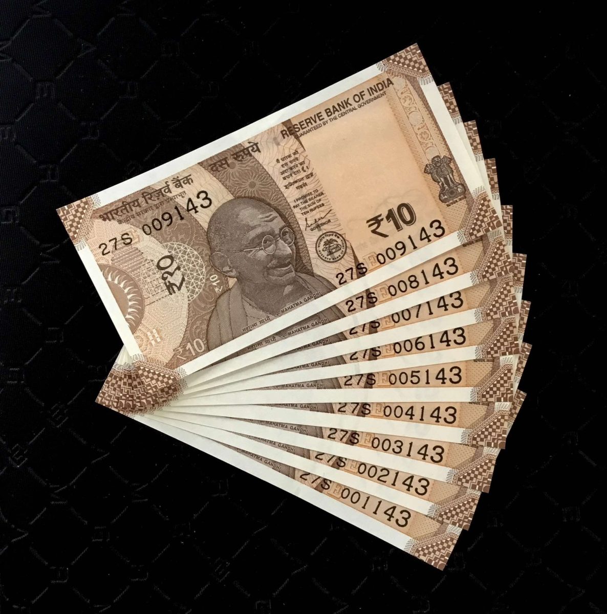 Rs 10 INDIA Bank note SEMI FANCY NUMBER 001143 to 009143 Issue Very Unique and Rare