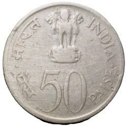 Alternative view of Copper-Nickel 50 Paise of Republic India - Jawaharlal Nehru (AD 1964-1967) of Calcutta Mint - English Legend Type