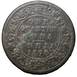 Alternative view of Copper 1/4 Anna of Victoria Empress (AD 1878) Calcutta Mint Rare Date