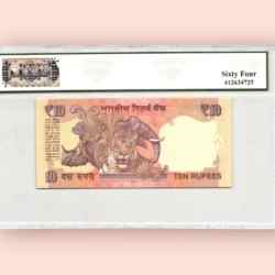 Alternative view of Rs 10 REPUBLIC INDIA BANKNOTE GRADED 64 Inset B signed by Raghuram Rajan HOLY NUMBER 000786 UNC Unique and Rare
