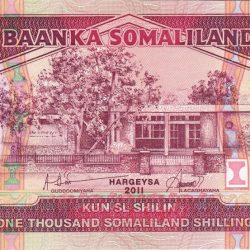 1000 Shillings of Somaliland Country (AD 2011) with Main headquarters of Bankaa Somaliland in Hargeisa