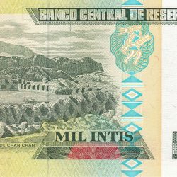 Alternative view of Old 1000 Intis of Peru Country (AD 1986-1988) with Portrait of Marshall Andres Avelino Caceres/Illustration of the Ruins of Chan Chan